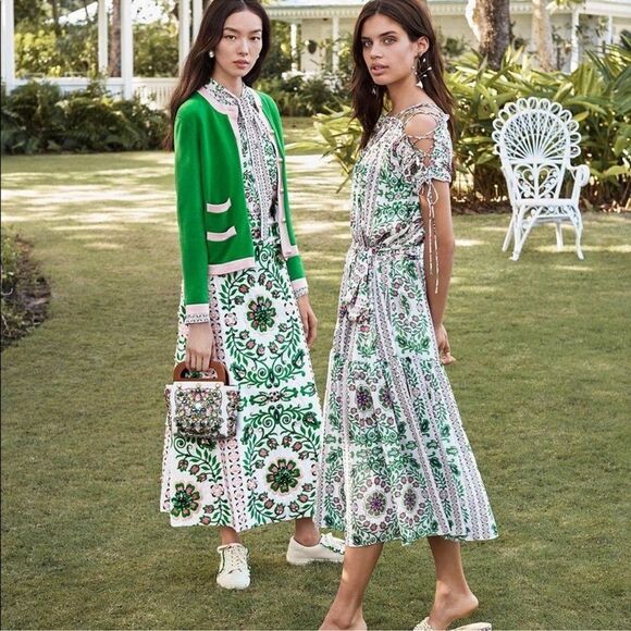 TORY BURCH Asilomar Garden Party Asilomar Floral Dress White Purple Green 10 - Picture 2 of 13